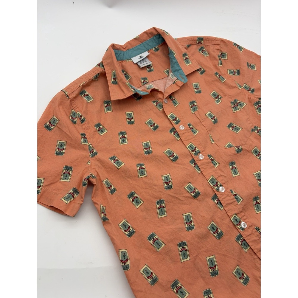 Disney Park Trash Can Short Sleeve Button Shirt Men's Size S Orange